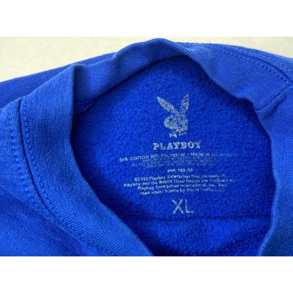 Playboy Mens Crewneck Sweatshirt Royal Blue Tonal Logo Graphic Fleece XL - Picture 3 of 9